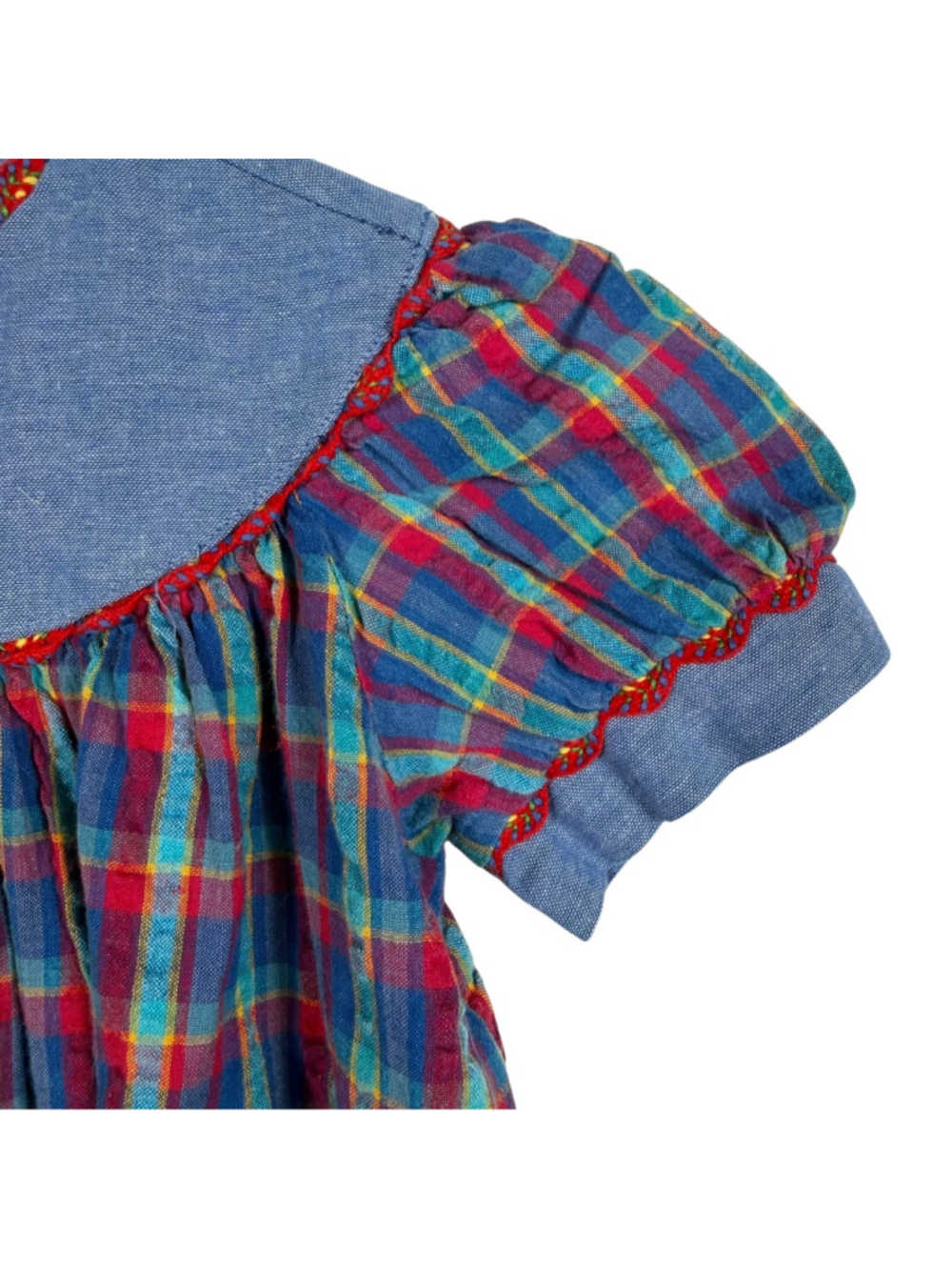 Catherine Rebecca Vintage Bishop Dress Multi Plaid Cotton Puff Sleeve Girls 3T - Picture 4 of 6